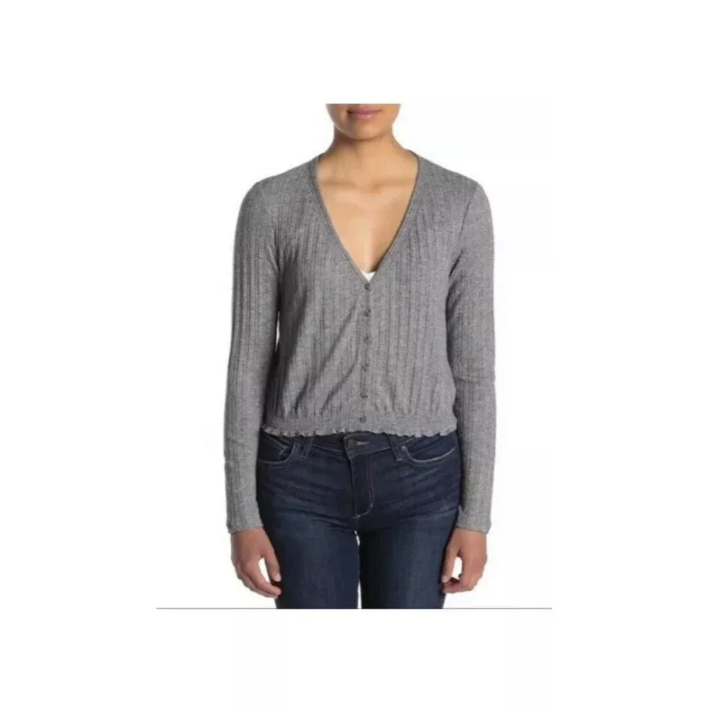 NWT‎ Women's Abound Pointelle Knit Crop Grey Sweater S